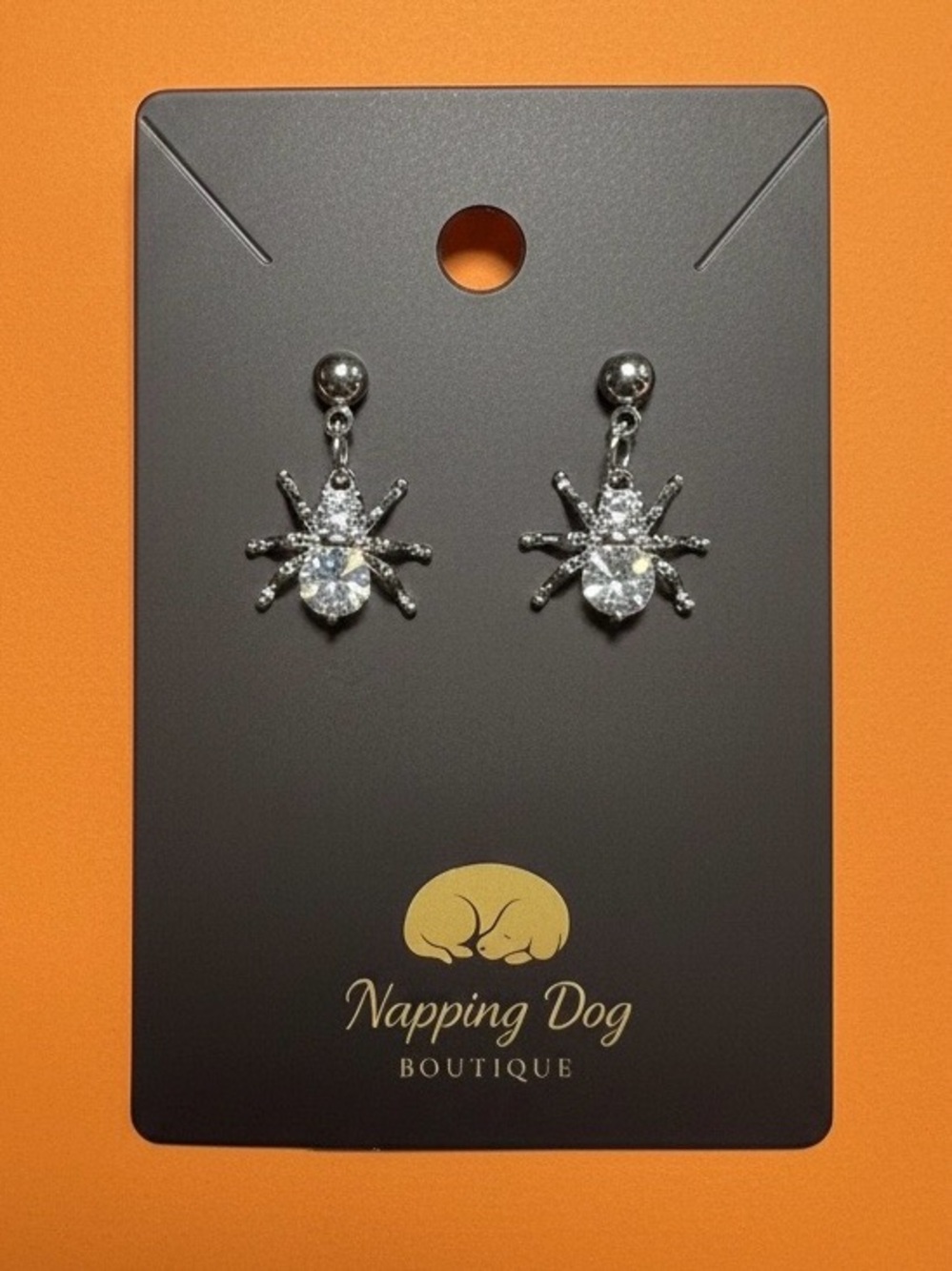 Silver Spider Crystal Drop Earrings
